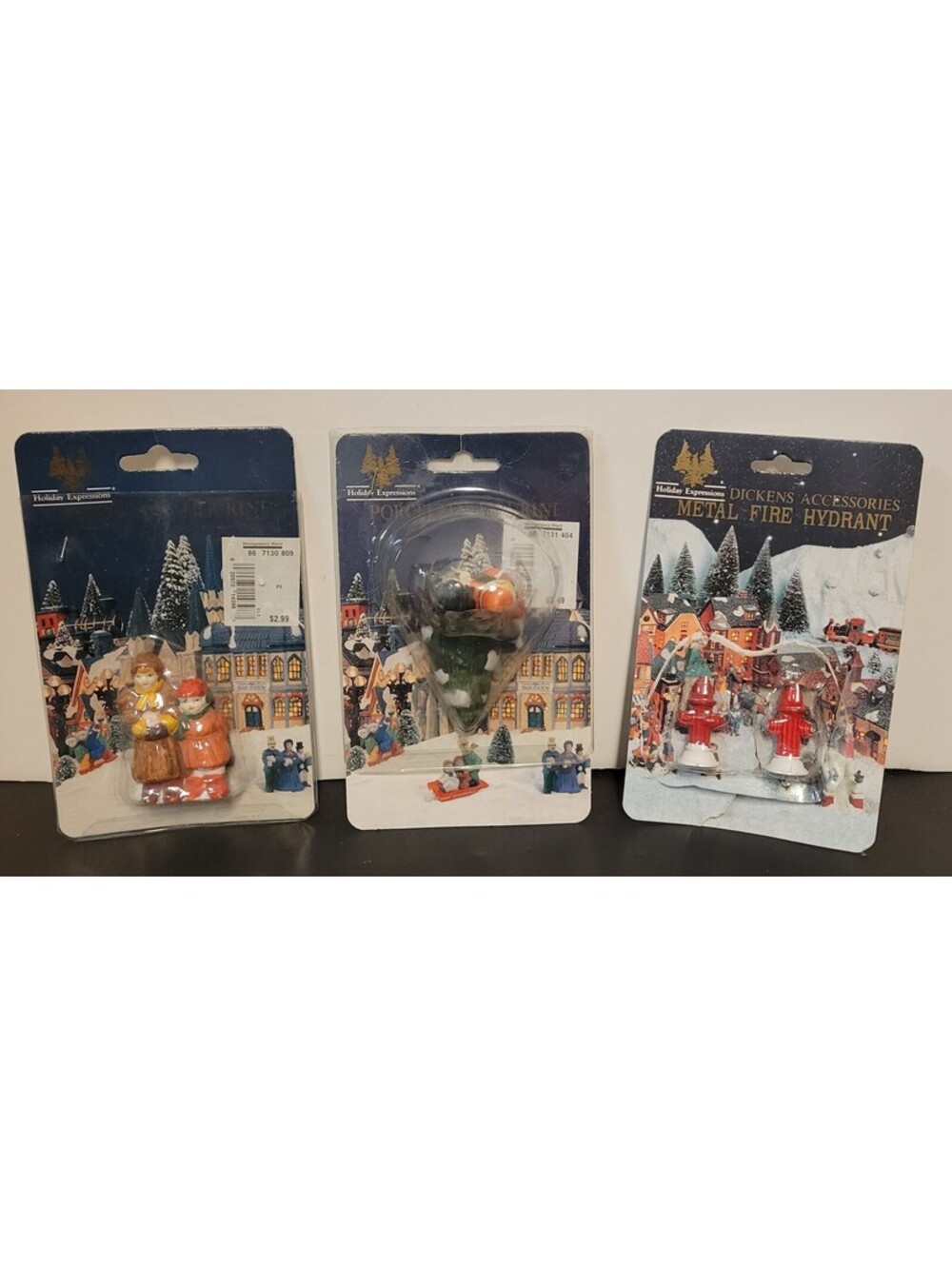 Holiday Expressions Christmas Porcelain Figurines & Metal Fire Hydrants-Lot of 3